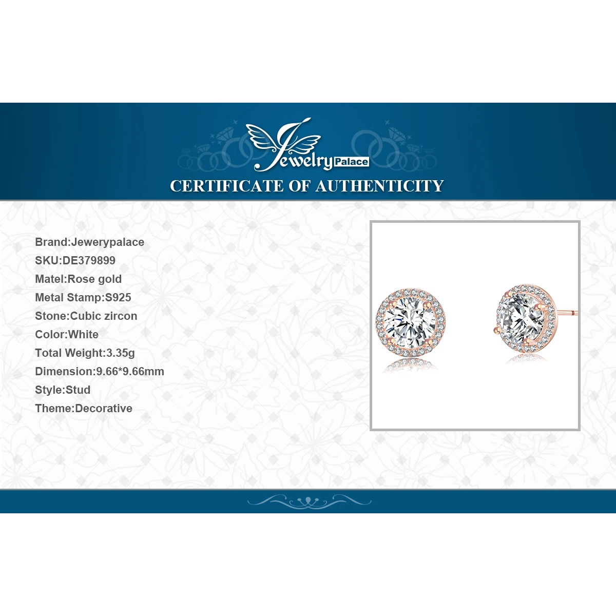 Jewelrypalace стерлингового серебра 925 Lavish Sparkl в Роуз Позолоченные серьги стержня 2018
