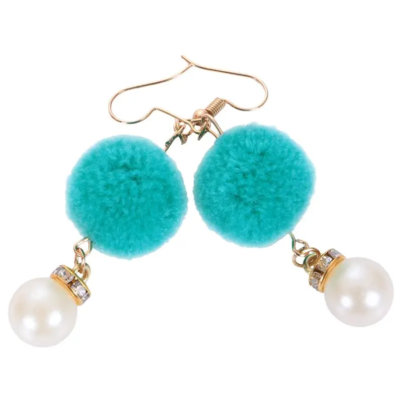 Милые женские серьги с помпоном искусственный жемчуг из сплава пушистый меховой