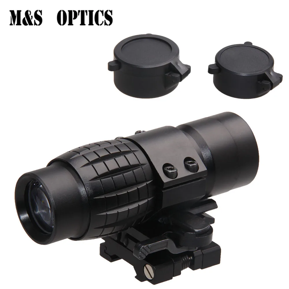 

M&S OPTICS Compact Tactical Hunting Red Dot Sight Scope 3X Magnifier With Flip Up Covers and Side Picatinny Rail Mount