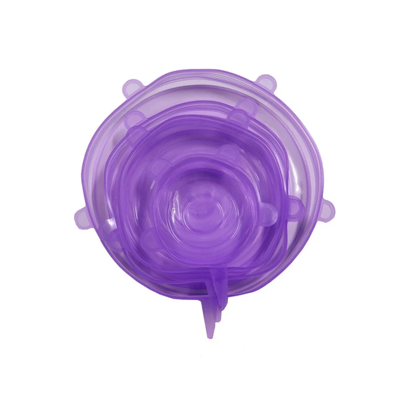 purple 6 шт./партия силиконовая крышка для еды многоразовые Стретч вакуумное уплотнение обертывание кухня Организация горшок блюдо свежесть держать закрытые крышки - Цвет: purple