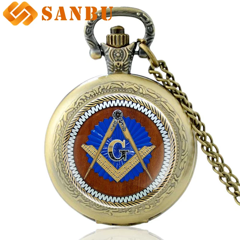 

Retro Silver Masonic Quartz Pocket Watch Men Women Vintage Pendant Necklace