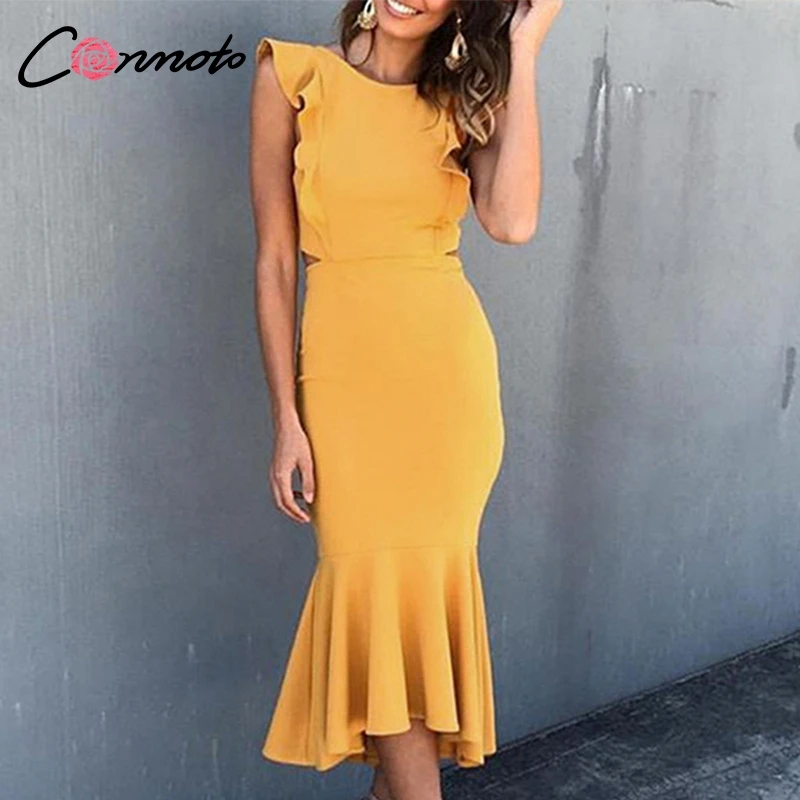 Conmoto 2019 Ruffles Red Party Dress Women Robe Femme Dresses Solid Sexy Bodycon Winter Vestidos | Женская одежда