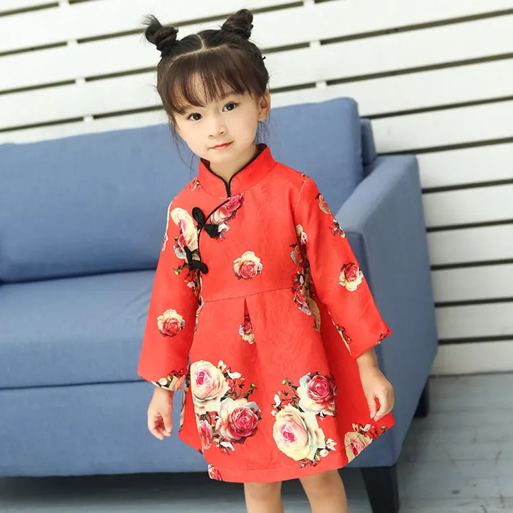 Cheongsam/платья принцессы для детей; платье-пачка с цветочным узором для девочек; Весенняя модная верхняя одежда; детская одежда для девочек; одежда для малышей - Цвет: as the photo