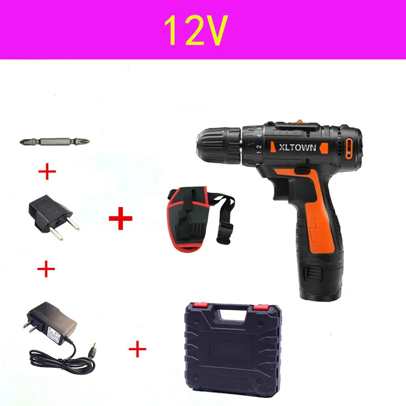 12V B XLTOWN 25 в электрическая отвертка многофункциональная перезаряжаемая литиевая батарея электрическая дрель домашняя мощная ручная дрель литиевая дрель - Цвет: 12V B