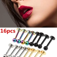 16pcs stainless steel lip chin labret bar ring stud ball body piercing 1mm for women men