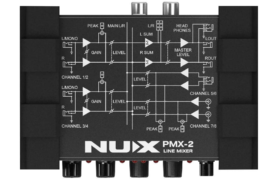 NUX PMX-2/PMX-2U I/O Line Mixer мини микшер консоль USB Звуковая консоль 6/8 входы 2 выхода индикатор громкости регулятор уровня