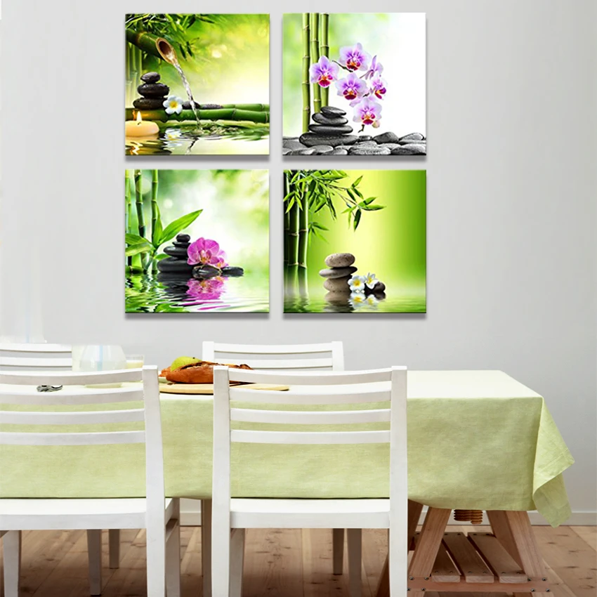 4 шт. художественное оформление на холсте зеленая Орхидея галька модульный