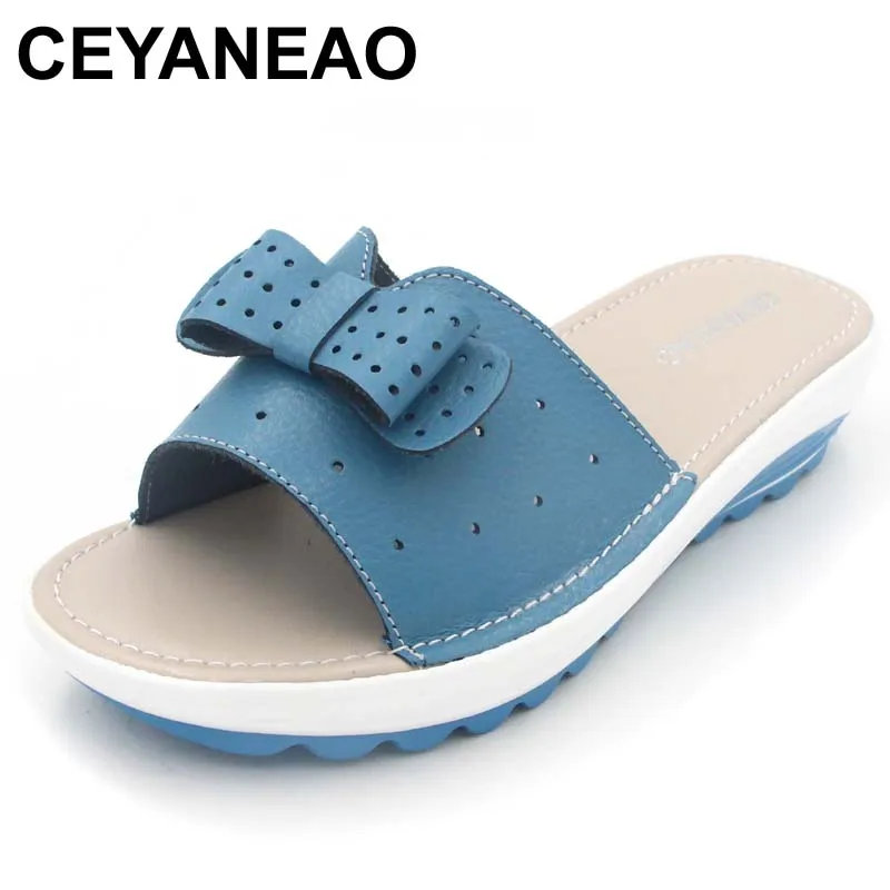 

Шлепанцы женские из коровьей кожи, на танкетке, летние