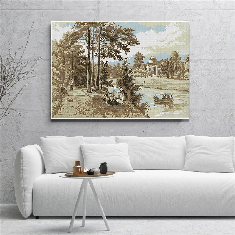 

The Boat on a River Counted DMC 11ct 14ct Cross Stitch Kits Printed Canvas Stitch Cross for Embroidery Home Decor Needlework