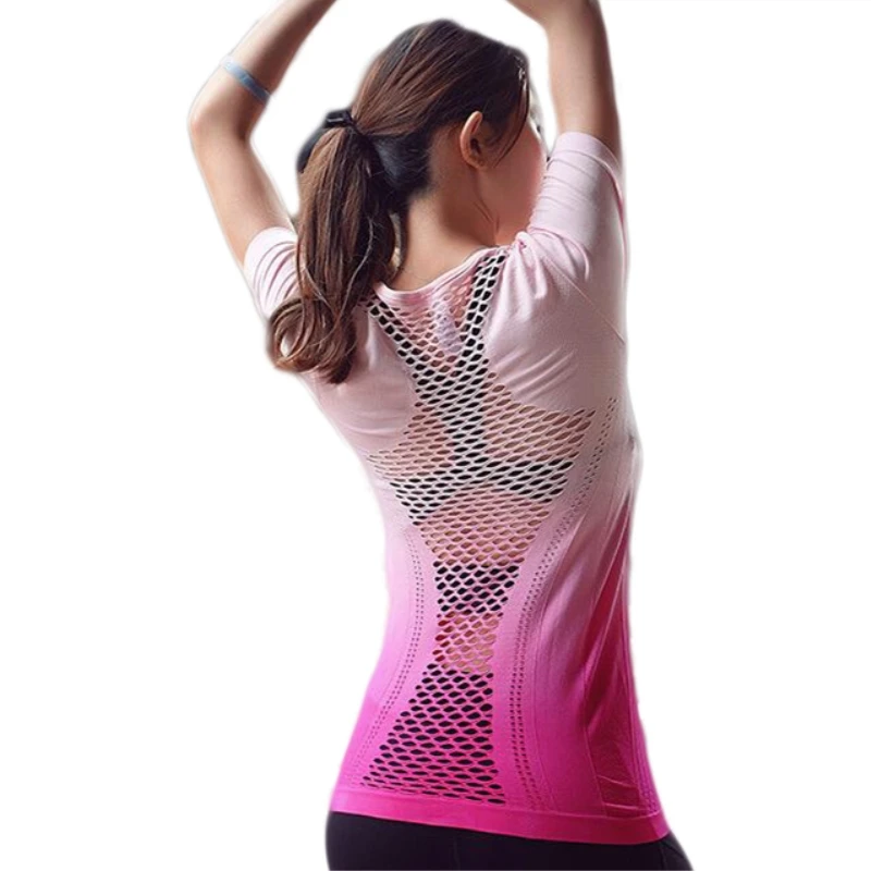 

CKAHSBI Fitness Breathable Sportswear Women T Shirt Sport Yoga Top Quick-Dry Running Shirt Gym Clothes Tops Hollow Out Shirt
