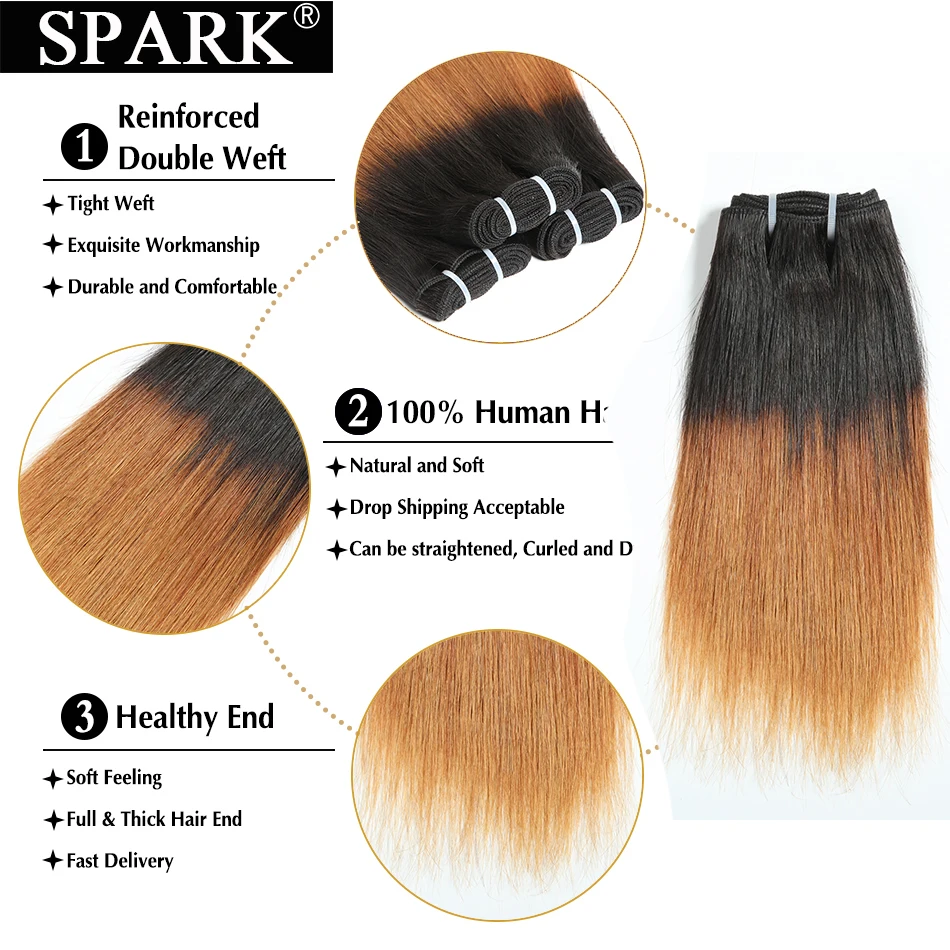 Spark человеческие волосы малазийские прямые пучки Remy 8 дюймов два тона 1B/30 и 1B/27 Ombre