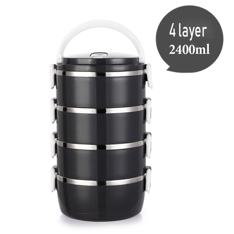 4 Layer (Black) Японский Ланч-бокс, термоконтейнер для еды, Bento box из нержавеющей стали, ланчбокс для детей, портативный, для пикника, школы, утолщенный контейнер для еды - Цвет: 4 Layer (Black)