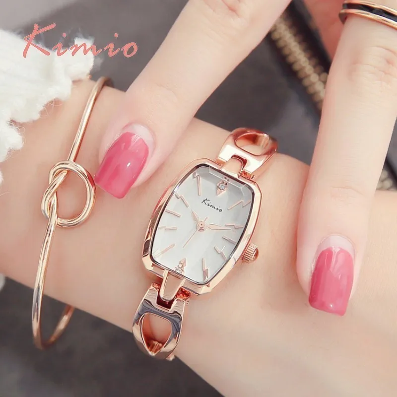 KIMIO Tonneau женские часы модные 2018 брендовые Роскошные прямоугольные розовое золото
