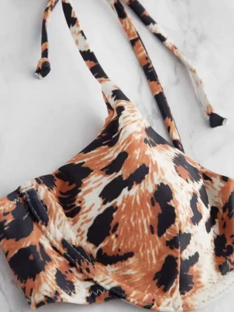 Бикини женский купальник с галстуком леопардовое бикини сексуальные