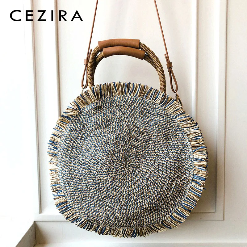 CEZIRA ручная работа Соломенная Сумка винтажная тканая сумка круглые Ретро