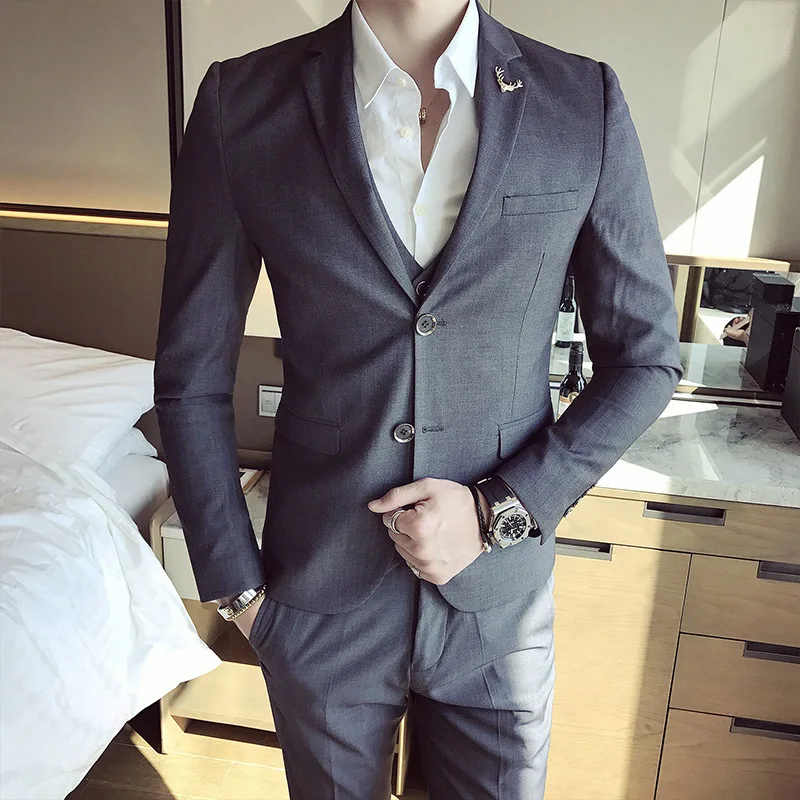 

Costume De Mariage Homme 2019 Men Solid Color Solid Color Slim 3Pcs Sets Male Single-breasted Casual Groom Wedding Dress