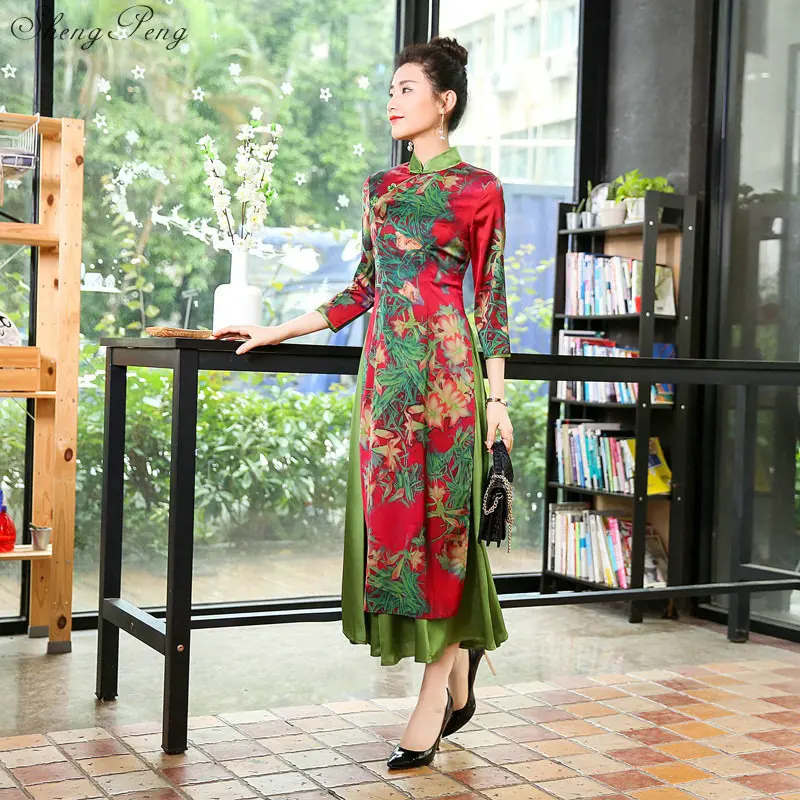 Традиционное платье Ципао 2018 вьетнамский аозай длинное китайское современное