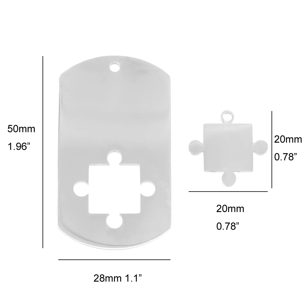 Головоломка ID Собака Тег Шарм кулон из нержавеющей стали пустой зеркало с