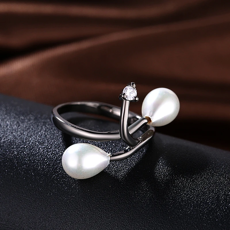 Простой Витой дизайн двойные синтетические жемчужные кольца в виде ракушек для