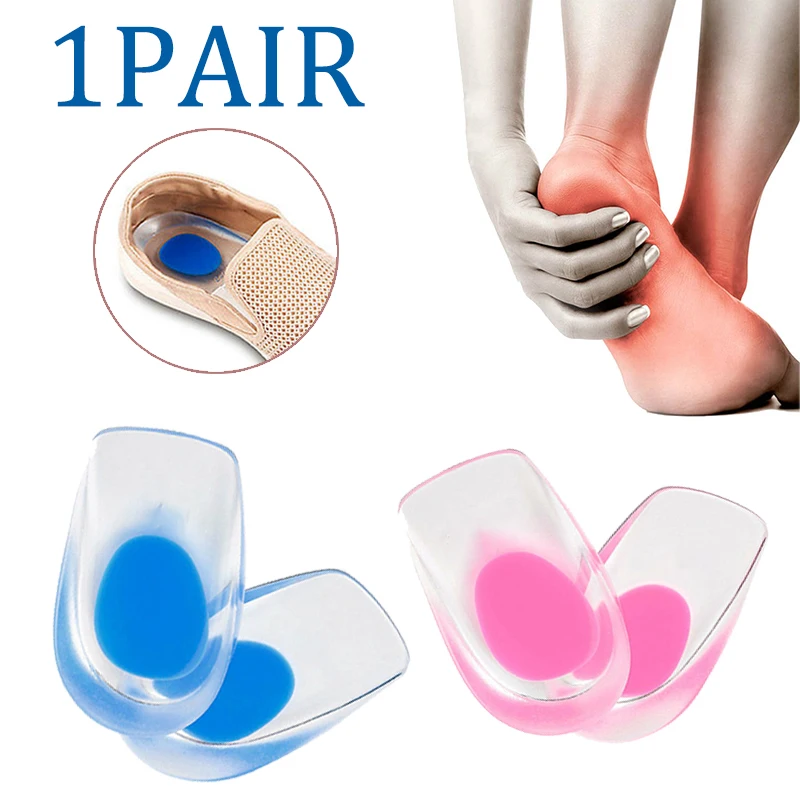 1 Pair Silicone Gel Insoles Back Pad Heel Cups Support Pad Orthotic Insoles Plantar Care Health Feet Care Support Spur