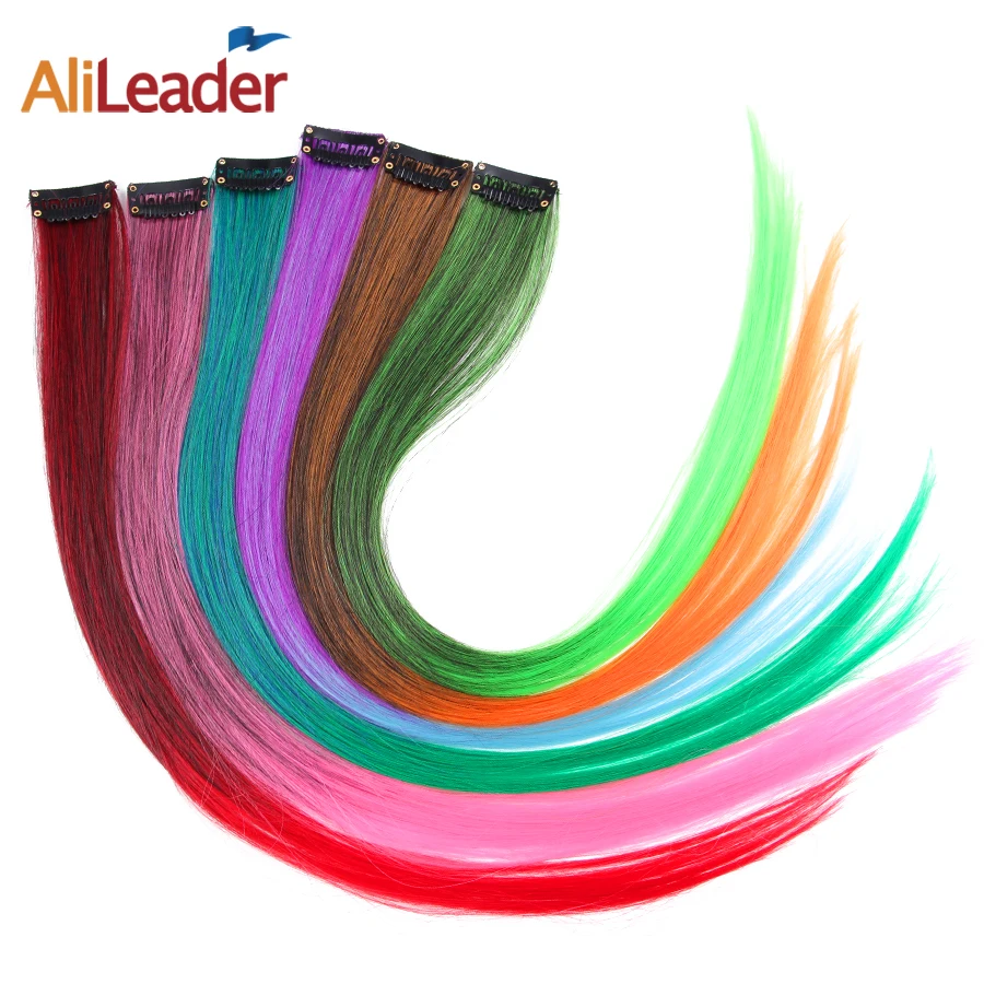 AliLeader Synthetic Product 1 Piece 1 Clip In Hair Extensions Ombre 20 Colors 50CM Long Straight Clip On Hair Pieces Women Girls