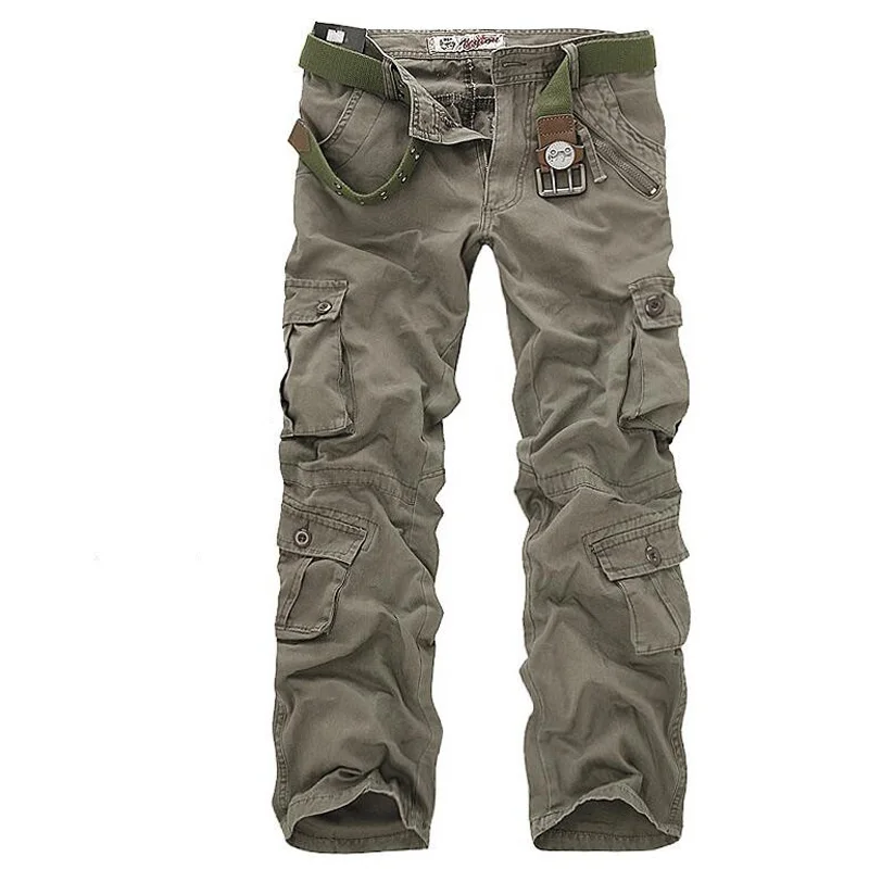 Light army green Модные мужские брюки-карго с несколькими карманами, высокое качество, повседневные мужские брюки, размер 28-40 - Цвет: Light army green