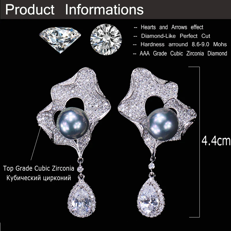 CWWZircons, модные женские серьги с микро проложенным фианитом, длинные серые жемчужные висячие серьги с Каплевидным кубическим цирконием CZ158