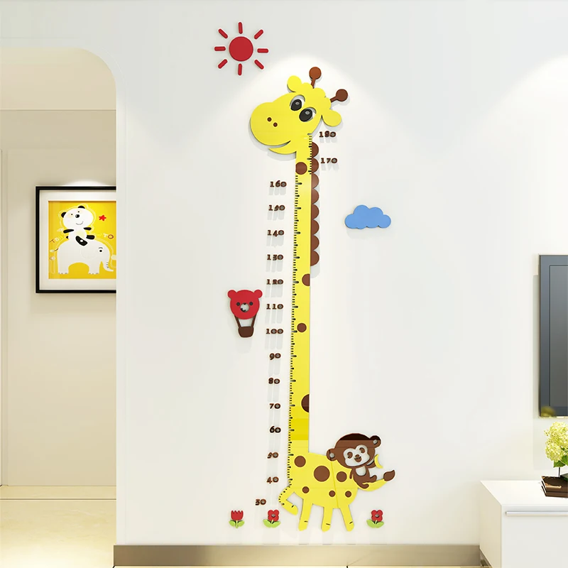 Акриловая 3d настенная наклейка с измерителем высоты жирафа детская комната