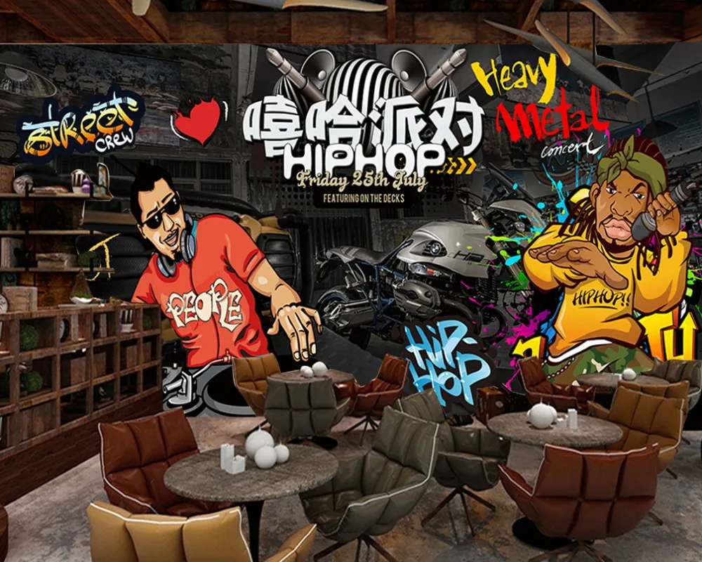 

Free Shipping Hip-Hop Evening Party Wallpaper Custom 3D Bar Wallpaper KTV Decorative Mural Retro Retro Rock Music Bar Background