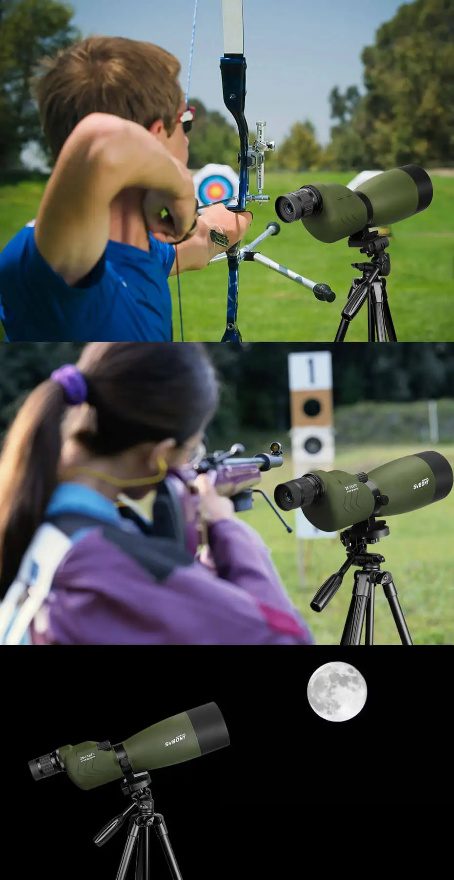 SVBONY SV17 Зрительная труба 25-75x70mm зум водонепроницаемый 180 De для охоты стрельба из лука телескоп оптика с 54 ''высокий штатив F9326G