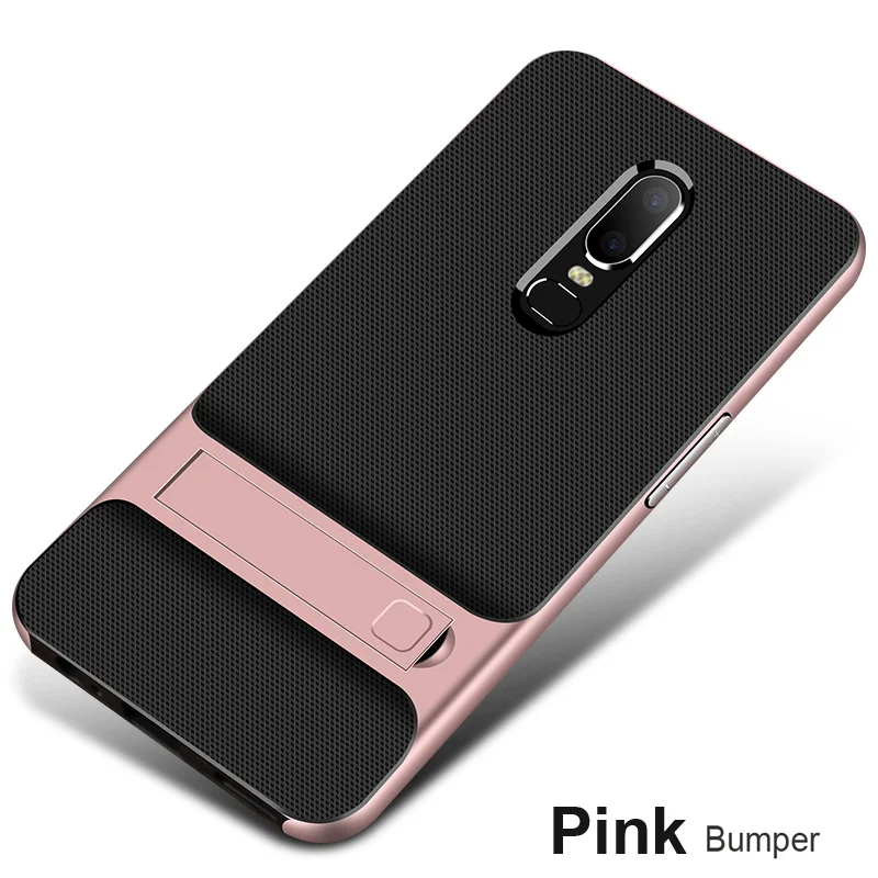 Pink bumper Чехол для OnePlus 6, Oneplus 5 T, противоударный Гибридный Мягкий ТПУ и жесткий чехол-бампер для Oneplus 7 Pro 6T 5 3 3t, чехол-подставка для телефона - Цвет: Pink bumper