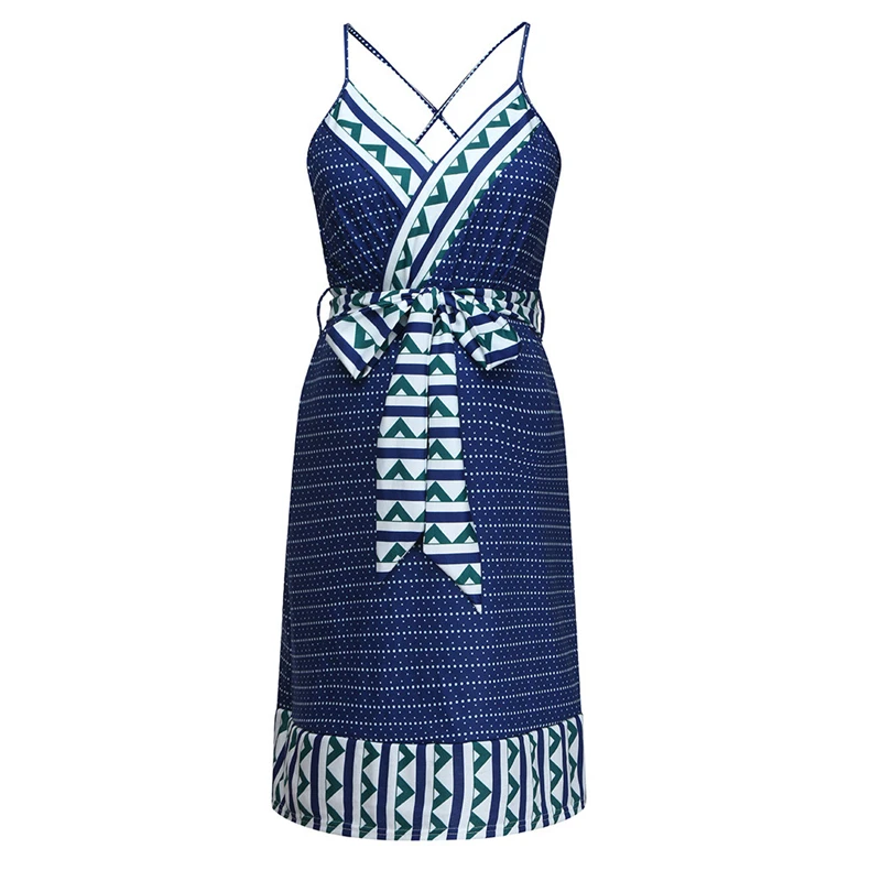 Платье женское летнее Полосатое с V-образным вырезом и открытой спиной | Платья