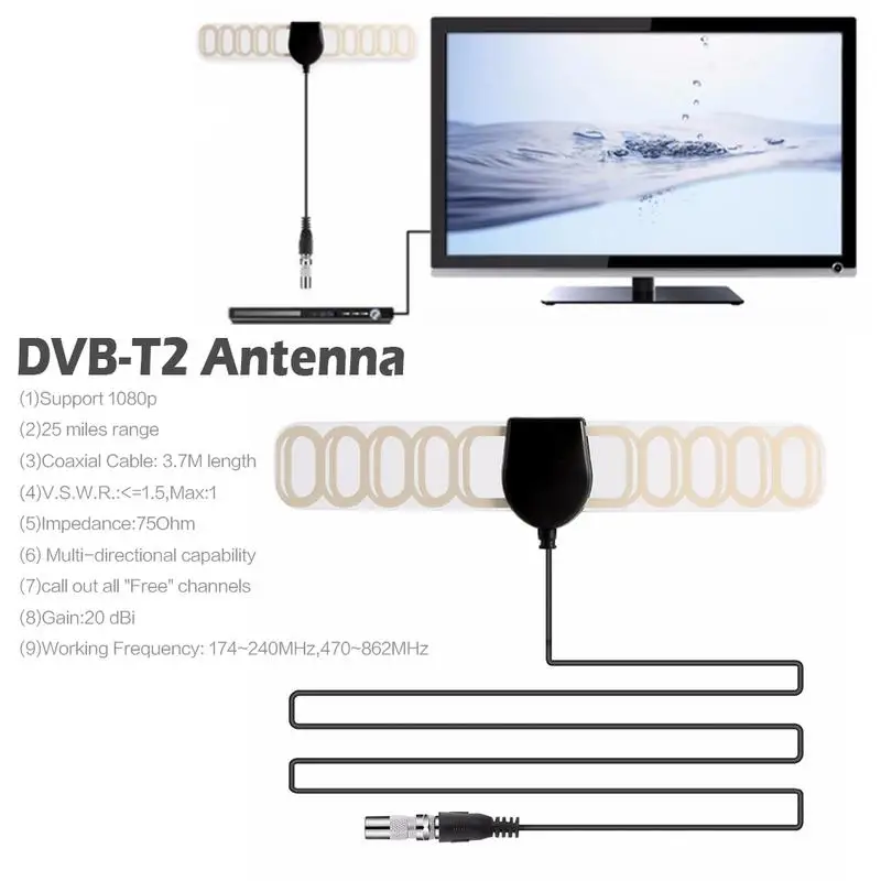 Цифровая VHF H/УВЧ ТВ Активная антенна Встроенный 20 дБ RF AMP. Автомобильная DVB T T2