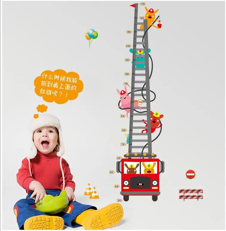 60*90 см дети высота метр пожарный грузовик Мультфильм Высота диаграммы настенные