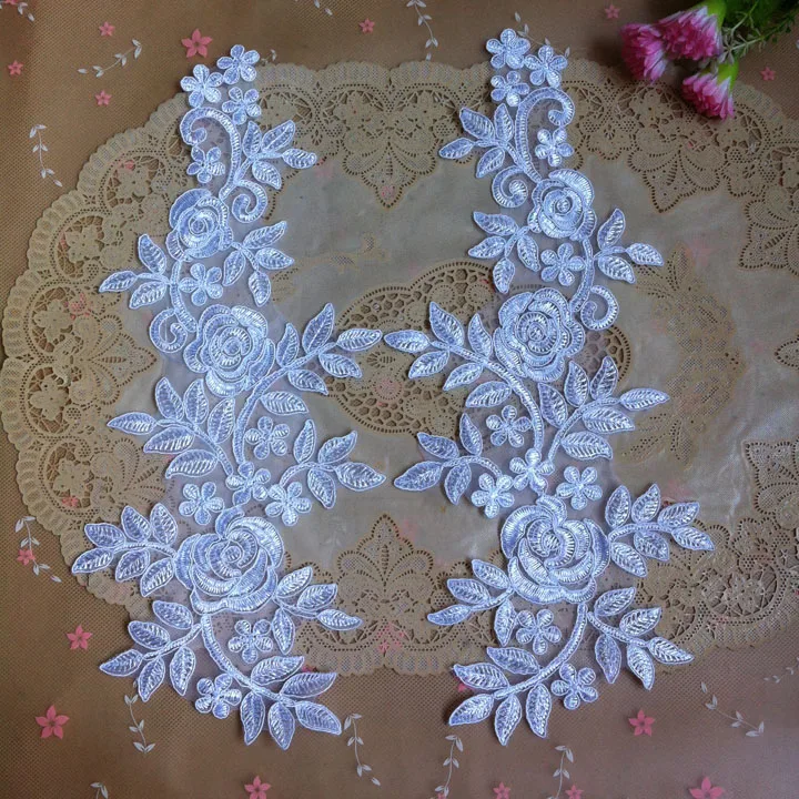 4Pairs/lot Large bleach/black car bone embroidery flowers applique cloth lace accessories bride wedding decals A768