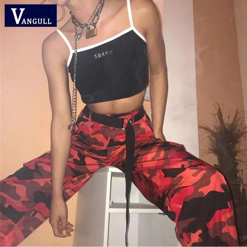 Vangull/красные камуфляжные штаны-шаровары, женская одежда для бега, штаны длиной до лодыжки, новинка, весенние модные женские повседневные брюки-карго с камуфляжным принтом
