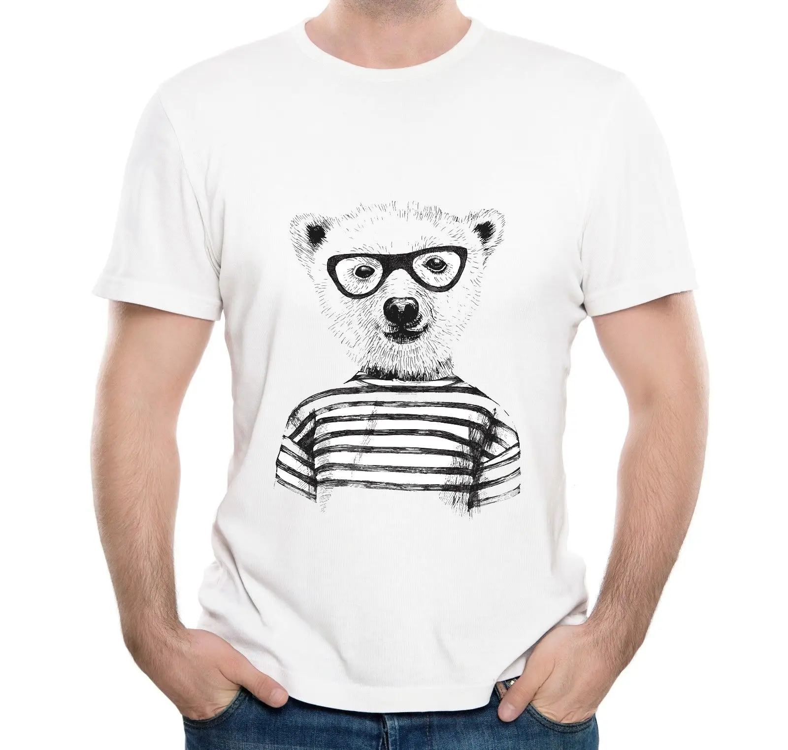 Полярный Медведь Pattern Для мужчин мягкая футболка белый короткий рукав с