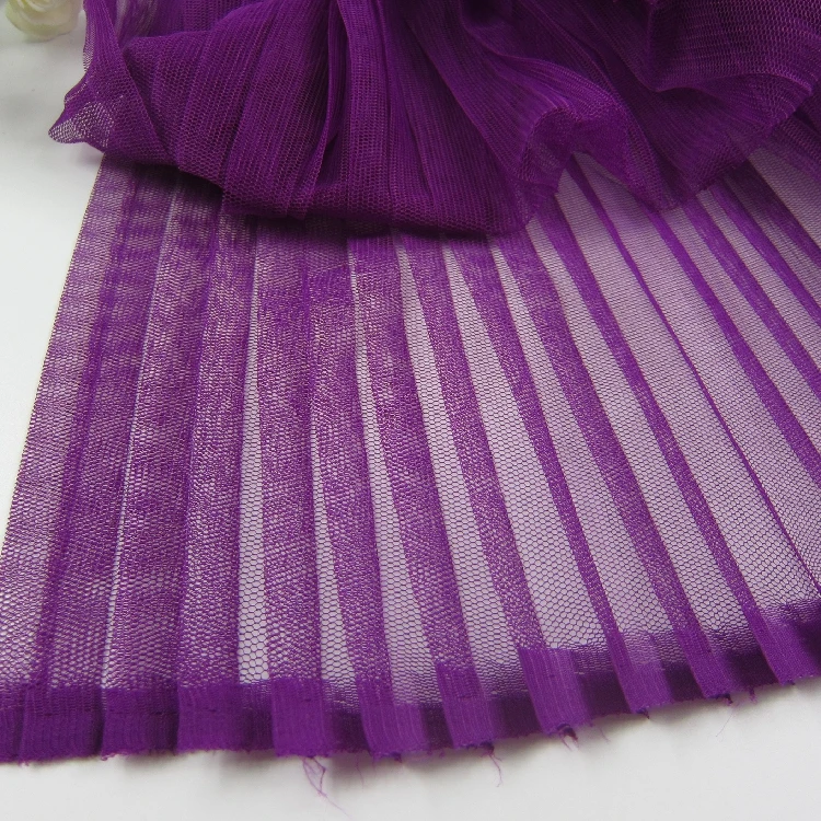 

5 Meters Width 155CM 61" Dark Purple Pleated Crumple Mesh Lace Fabric Solid Wedding Dress Clothes Materials LX31