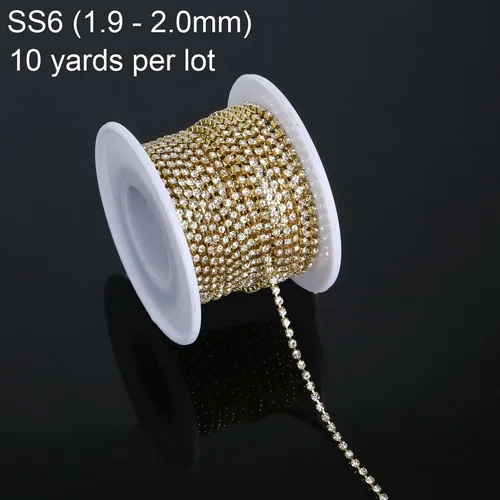 SS6 Clear 10 ярдов/рулон Золотая основа цвета: прозрачный, белый Стразы ab Crystal SS6-SS18(2 мм-4,5 мм) для DIY аксессуары для красоты Стразы цепи - Цвет: SS6 Clear