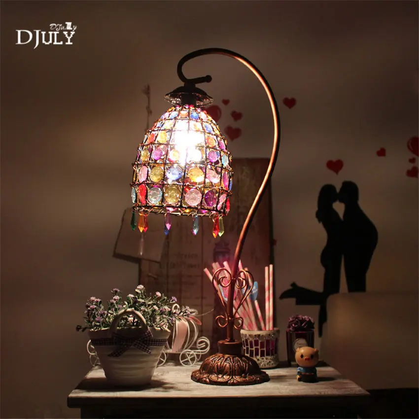 art deco Nepal Beading retro table lamp for country bar coffee store dining room creative bedroom bedside led night light | Лампы и