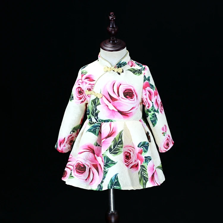 Осеннее жаккардовое платье с розой для женщин 3XL маленьких детей в китайском