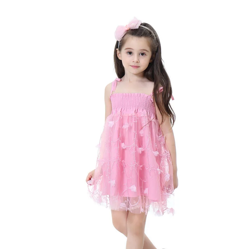 Летнее платье для девочек BibiCola кружевное Сетчатое принцессы на бретельках