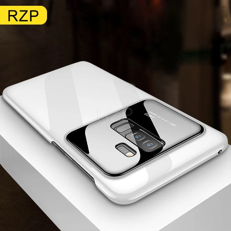 

RZP Luxury Hard Phone Case for Samsung Galaxy S8 S9 Plus Tempered Glass + PC Case Back Cover Bumper On The For SAMSUNG S8 9 Case