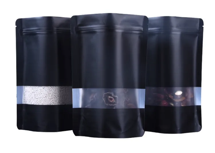 black 50 шт./лот, пакет Doypack, кофейная пудра, посылка, сумка, матовое окно, Подарочная сумка, стоит из матового алюминия, фольга, окно, Ziplock, сумка - Цвет: black