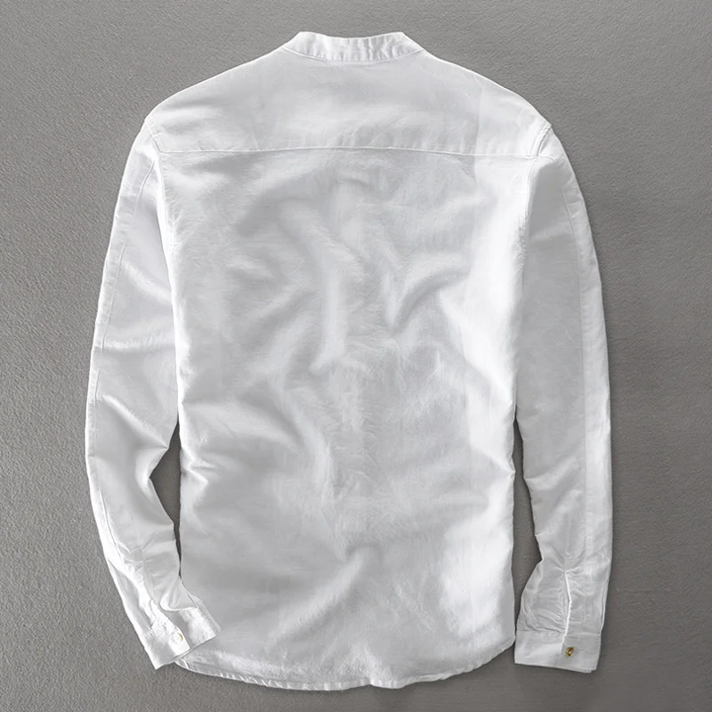 Мужская льняная рубашка с длинным рукавом повседневная приталенная из льна