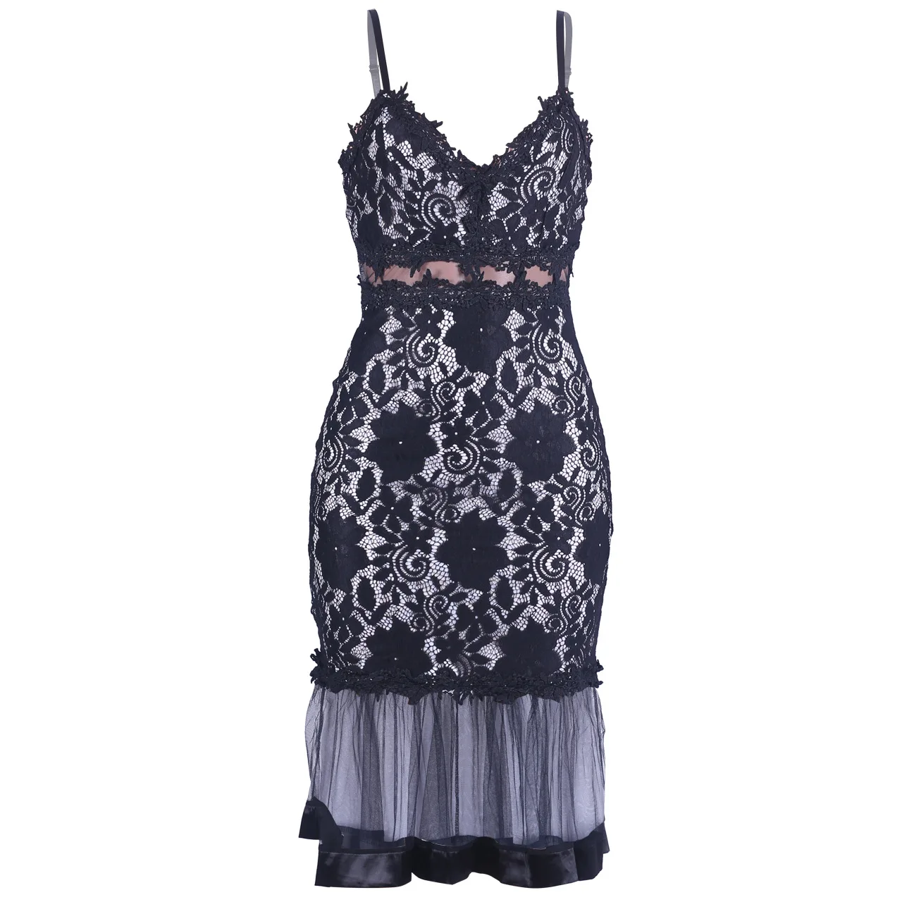 Модное однотонное женское платье Весна Лето Спагетти ремень без рукавов Boho Макси платья Кружева Vestido