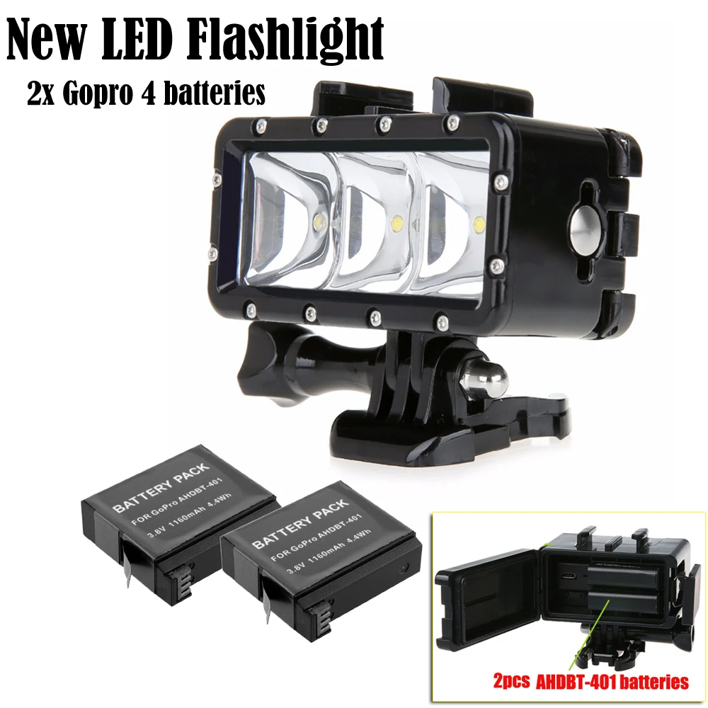 Светодиодная вспышка для подводной съемки лампа дайвинга и аккумулятор GoPro Hero 7 5 6