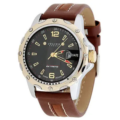 Brown Black Julius мужской Homme Часы кварцевые часов тонкой моды платье браслет кожа спортивные часы ретро мальчик подарок на день рождения 007 - Цвет: Brown Black