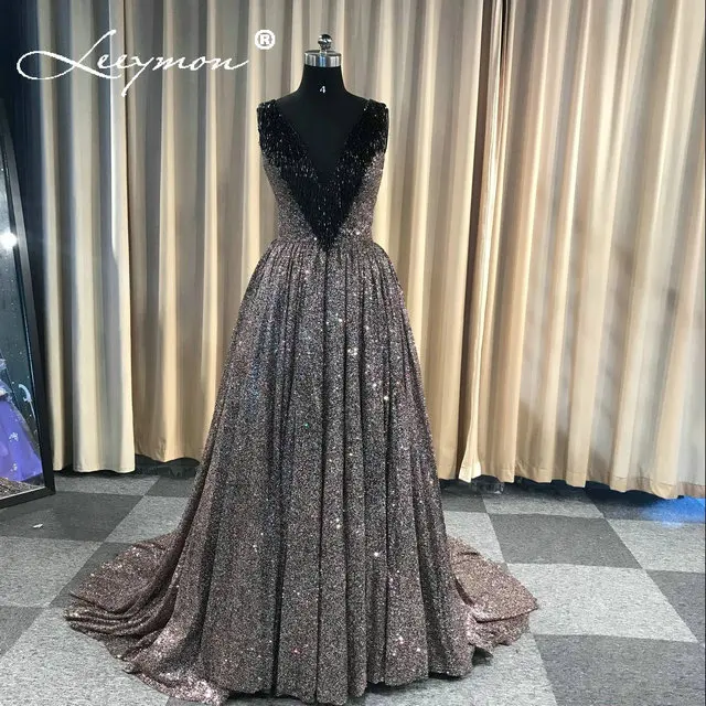 Robe De Soiree блестящее вечернее платье с v-образным вырезом без рукавов вечернее длинное вечернее Плиссированное вечернее платье с кисточками и бисером - Цвет: same as image