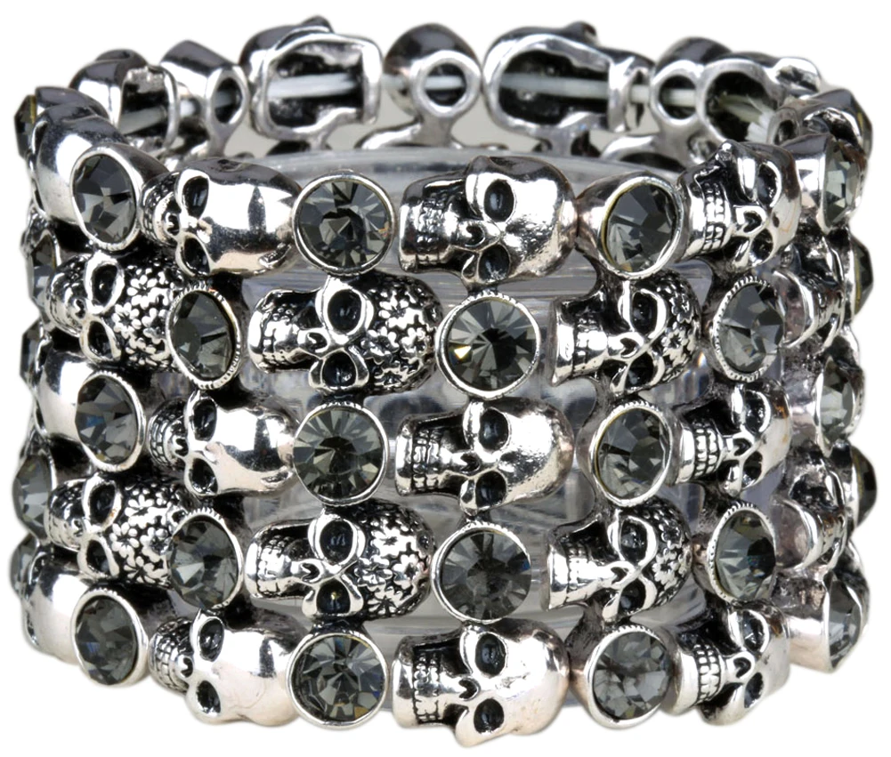 YACQ Череп Скелет Эластичный Браслет-манжет для женщин байкер Bling crystal jewelry античный серебряный цвет дропшиппинг D07